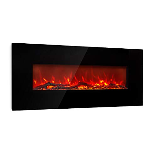 KLARSTEIN Lausanne Long - Chimenea eléctrica, 1600 W, 2 Niveles de Calor, Efecto llameante, Ventana de Vidrio endurecido, claridad Regulable, Mando a Distancia, Montaje en Pared, Negro