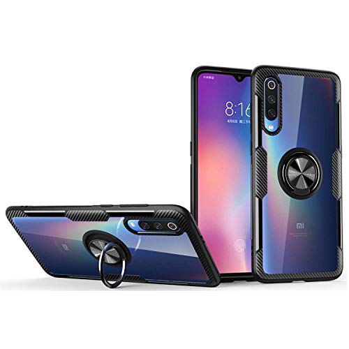 KONEE Funda para Xiaomi Mi 9, 【Transparente Anti-Rasguños 】 【360° Giratorio Anilla Posterior】 【Compatible con Soporte de Montaje Magnético del Coche】 Delgado Carcasa para Xiaomi Mi 9