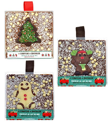 Le Comptoir de Mathilde Trio de barras navideñas en chocolate con leche con decoraciones - 3 x 50 gramos