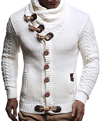 Leif Nelson Hombres Chaqueta de Punto con Cuello Chal LN-4195 Blanco XX-Large