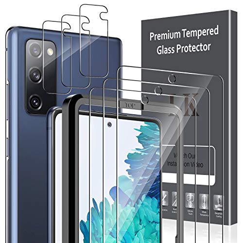 LK 6 Pack Protector de Pantalla Compatible con Samsung Galaxy S20 FE 4G/5G,Contiene 3 Pack Cristal Vidrio Templado y 3 Pack Protector de Lente de cámara, Doble Protección