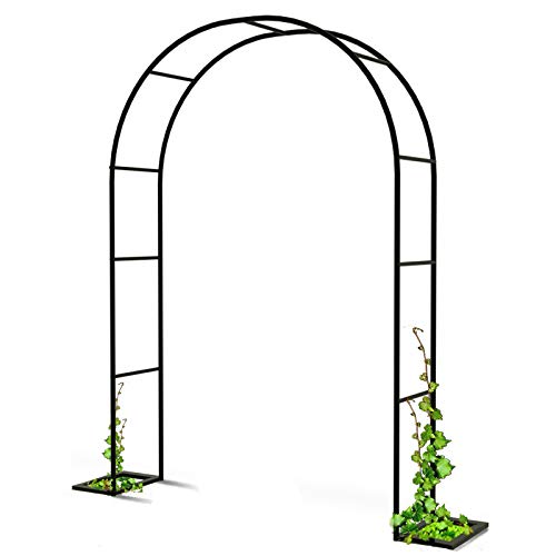 LLZH Arco de Jardín Enrejado de Hierro Cenador de Jardín Pérgola con Pie para Plantas Trepadoras, Césped, Bodas, Fiestas, Enredaderas, Verduras,Negro,2.4m x 2.2m