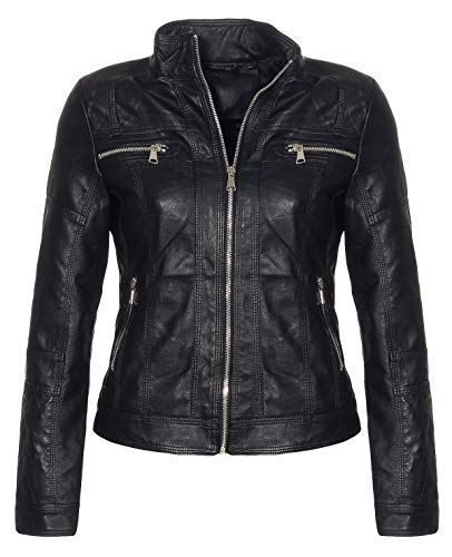 Malito Mujer Chaqueta Cuero Sintético Biker Chaqueta 5193 (Negro, XXL)