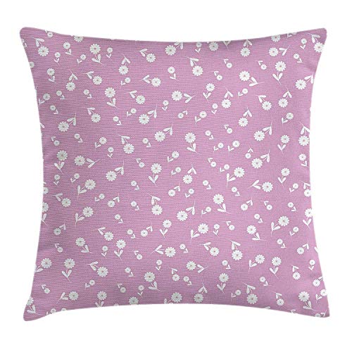 Malva Bonito Corazón Floral Hoja Florecer Elegancia Occidental Motivos con Influencias de la Naturaleza, Lila Blanco Cojín de Cojín Cojín Decorativo Cuadrado Accent Funda de Almohada, 18x18in