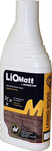 Masser Top LIO Matt Cera metalizada mate para el mantenimiento de parquet pintados, suelos de resina especialmente dañados Botella de 1 l. Opaca