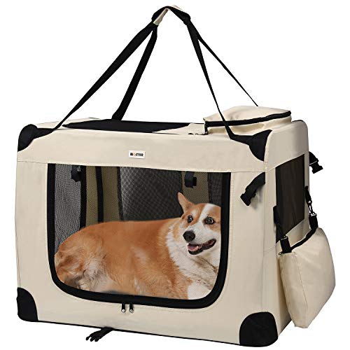 MC Star Transportin Perro Gatos Mascotas Plegable Portátil Impermeable Oxford Portador Bolsa de Transporte con tapete de vellón para Coche Viaje Beige XL