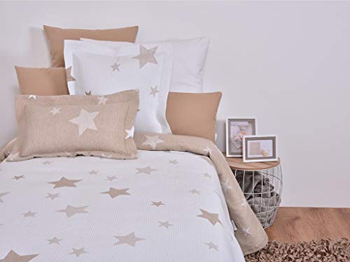 MI CASA 180X270 Beige Colcha Estrella New (Cama 90), 58% Algodón, 42% Poliéster