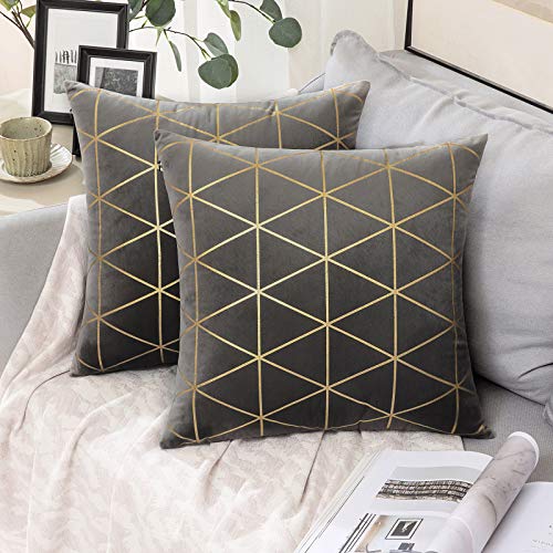 MIULEE 2 Piezas Funda de Cojines Cuadrado Estampado Dorado Funda de Almohada Elegante y Suave para Sofá Silla Oficina Cama Decorativa Moderna Decoración del Hogar Habitación 50x50cm Gris Oscuro