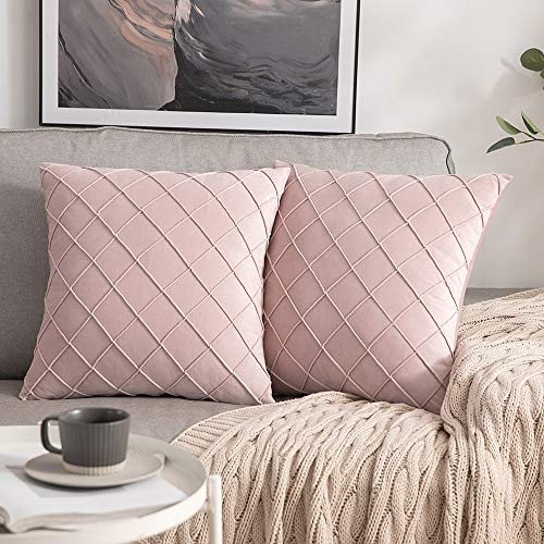 MIULEE 2 Piezas Funda de Cojines Terciopelo Suave Color Sólido Funda de Almohada con Cremallera Oculta Moderna Duradera Decorativa para Habitacion Sofá Dormitorio Sala de Estar 45x45cm Rosa