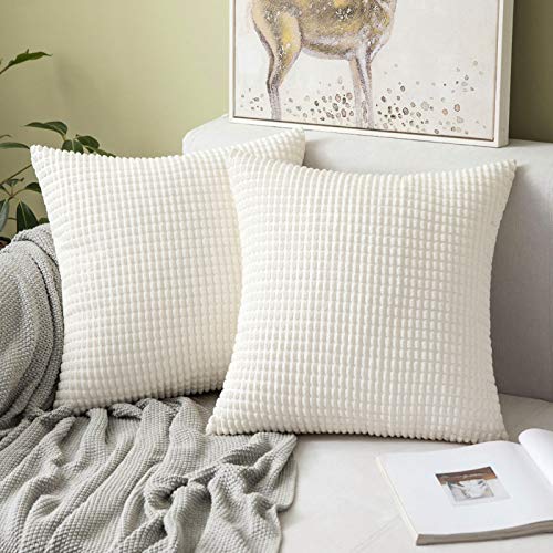 MIULEE Funda de Cojín Fundas de Almohada Suave Decorativa Cuadrado Pana Granulado Poliéster para Hogar Sofá Silla Cama Sala de Estar Dormitorio45x45cm 2 Piezas Blanco