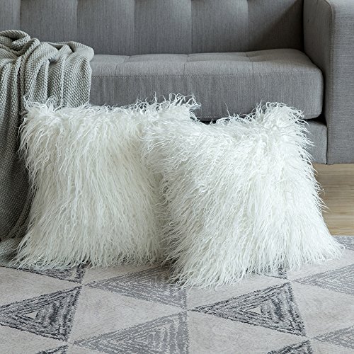 MIULEE Juego de 2 Funda de Almohada Cojines de Piel Decorativos, Cuadrados y Suaves, Cojines PeloPara la Decoración del Hogar Sofá Cama del 18''x18'',Blanco 45 x 45 cm