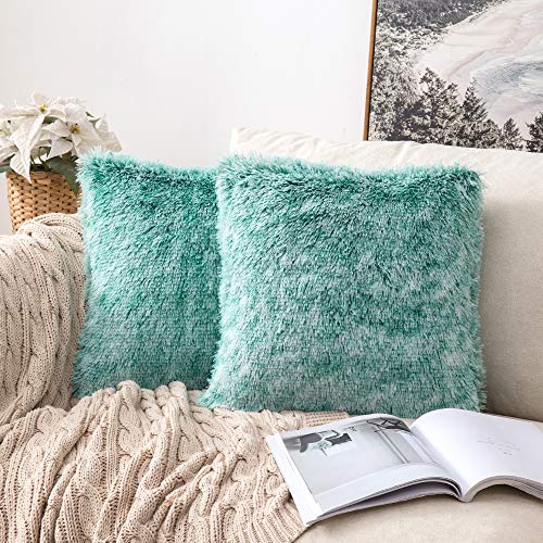 MIULEE Juego de 2 Piezas Funda de Cojines Comfortable Súper Suave y Moderna Protectores de Cojines de Felpa clásicas Algodón y Poliéster Decoración para Sofá Cama Dormitorio 45x45cm Agua Verde