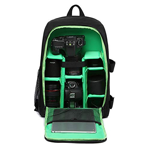 Mochila para Cámaras Réflex y Accesorios con Acolchada a Prueba de Choques y Ordenador Portátil 15,6” Mochila Viaje Impermeable para Nikon Canon Sony con Cubierta de Lluvia (Verde)