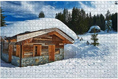 Mountain Ski Resort Mountain Chalet Imágenes Royalty Free Rompecabezas de piezas grandes para adultos Niños Entretenimiento creativo Rompecabezas de madera Decoración del hogar, 500 piezas 52 * 38 cm