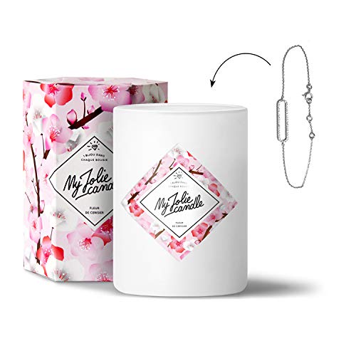 MY JOLIE CANDLE - Vela perfumada con una Joya Sorpresa en su Interior - Pulsera - Plata - Flor de Cerezo - Cera Natural - 330g - Tiempo de combustión : 70 Horas