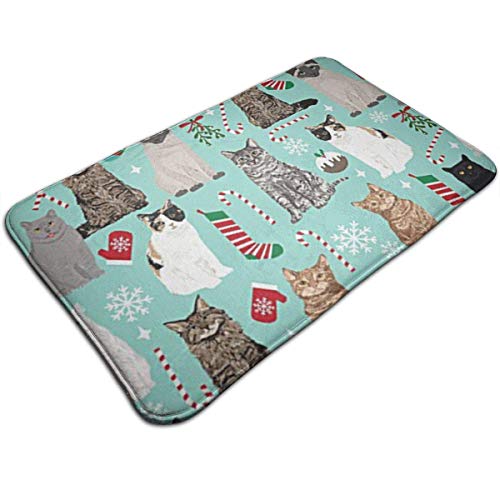 NAB Christmas Cat Candy Cane Stocking Alfombra de Cocina Alfombra Tapete de Puerta Alfombra para baño Porche Exterior Lavandería Living (19.5"X 31.5")