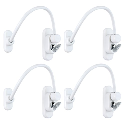 Neoteck 4pcs Seguridad para Ventanas Cierre de Seguridad de Niños Restrictor de Puertas Cable de Bloqueo para Niños Bebés Familia Aplicaciones públicas y comerciales-Blanco