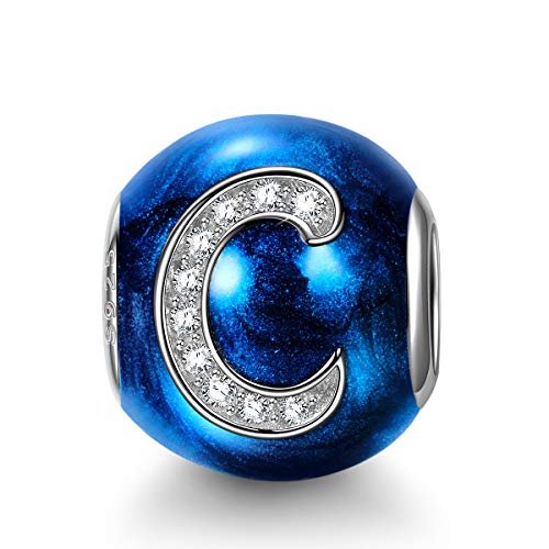 NINAQUEEN Charm para Pandora Charms Originales Plata 925 Letra C Azul Colgantes Regalos Mujer Zirconia Esmalte Abalorios Compatible con Pulsera Pandora & Europeo, con Caja de Regalo