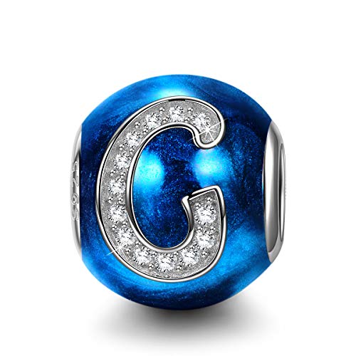 NINAQUEEN Charm para Pandora Charms Originales Plata 925 Letra G Azul Colgantes Regalos Mujer Zirconia Esmalte Abalorios Compatible con Pulsera Pandora & Europeo, con Caja de Regalo