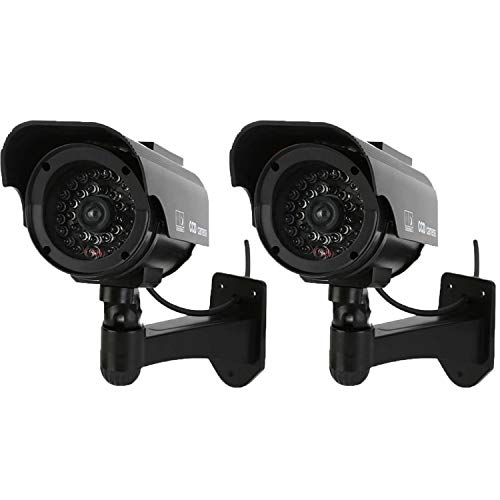 NONMON Cámara Falsa,2Pcs Dummy Cámara de Vigilancia Simulada con Energía Solar,LED Parpadeante Sistema CCTV Imitación,Seguridad Supervisión Protección para Interior Exterior Hogar Oficina