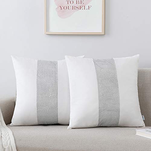 NordECO HOME Juego de 2 Fundas de cojín Decorativas - Fundas de Almohada de Terciopelo Suave para decoración del hogar de la Cama, 45 x 45 cm, Color Blanco