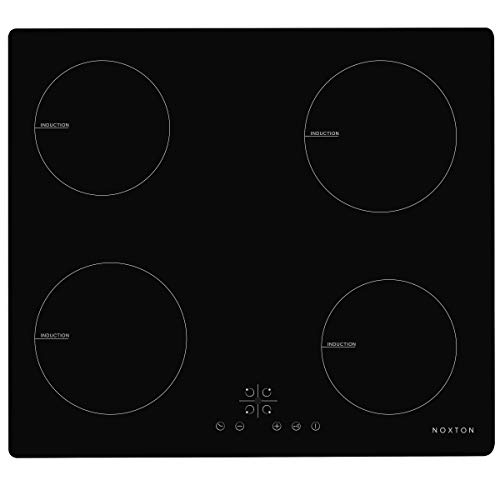 NOXTON 60cm Placas de Inducción 4 fuegos Vidrio negro Cocina eléctrica integrada de Domino con control táctil del sensor
