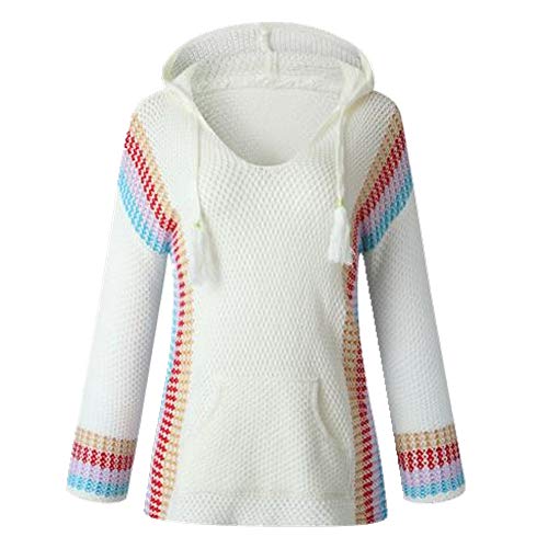 N\P Sudadera con capucha para mujer, de manga larga, cuello en V, a rayas. Blanco L