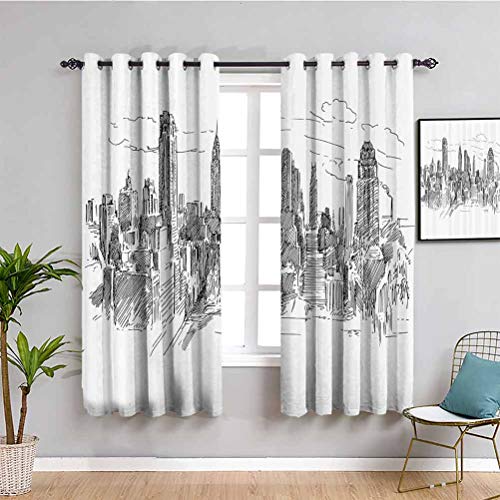 Nueva York impreso sala de estar decoración apagón sombras dibujadas a mano NYC paisaje urbano turismo viajes centro industrial ciudad moderno diseño habitación oscuro negro blanco W72 x L72 pulgadas