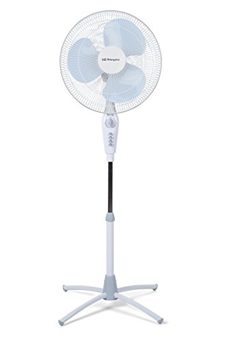 Orbegozo SF3344 Ventilador de pie, 3 velocidades de ventilación, oscilante, asa de transporte, cabezal orientable, temporizador, 45 W, Acero Inoxidable, Blanco