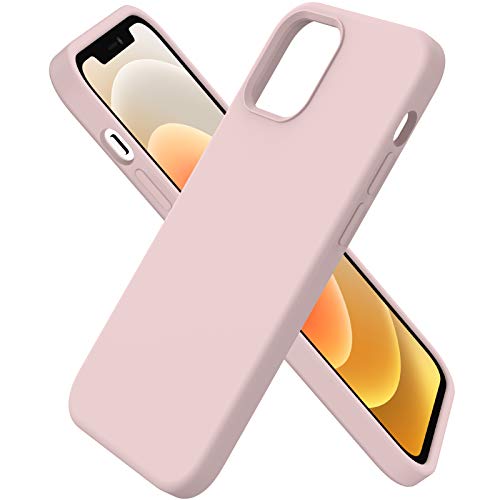 ORNARTO Funda Silicone Case Compatible con iPhone 12 6,1", iPhone 12 Pro Protección de Cuerpo Completo,Carcasa de Silicona Líquida Suave Case para iPhone 12/12 Pro (2020) 6,1 Rosa Arena