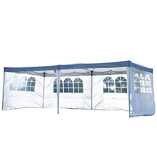 Outsunny Carpa Pabellon 6x3 Metros Plegable 4 Paneles Ventanas Poliester Blanco Resistente de Agua