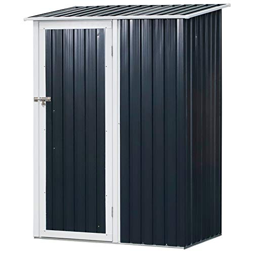 Outsunny Cobertizo de Acero Tipo Caseta de Jardín Terrazas Galvanizado Almacén para Herramientas Jardinería con Techo y Una Puerta 143x89x186cm