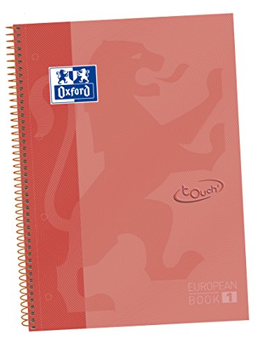 Oxford cuaderno Europeanbook 1 touch, microperforado, tapa extradura, espiral, a4+, cuadrícula 5x5, color coral