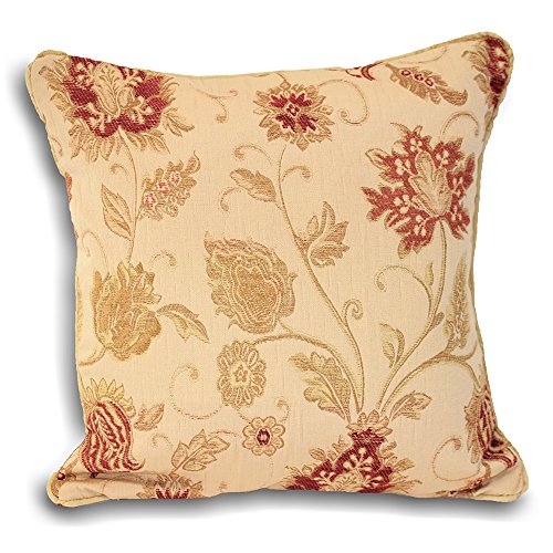 Paoletti Riva Zurich Cojín - Champaña Crema - Decorativo Floral Jacquard Diseño - Hilo Bordes - Reversible - 100% Poliéster - 55 X 55 Cm (22" X 22" Pulgadas) - Diseñado En El Reino Unido