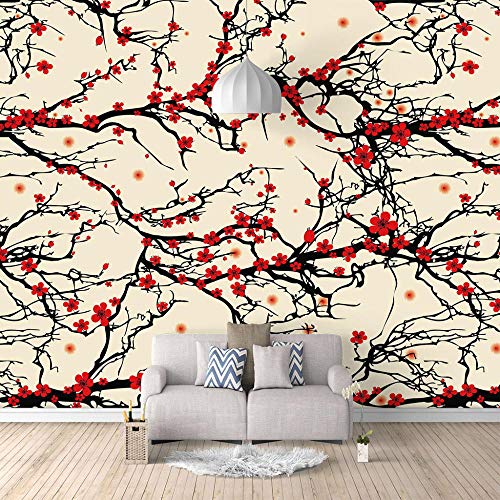 Papel Pintado Pared Dormitorio Infantil,Flor Roja Del Árbol 350x256cm,Moderno Fotomurales Salón Dormitorio Despacho Pasillo Decoración Murales Decoración De Paredes