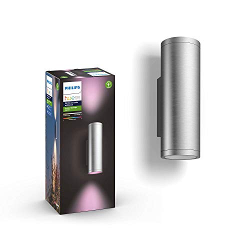 Philips Hue Appear - Aplique exterior inteligente 16 W, 1200 lúmenes, luz blanca y color 2200-6500k IP44, acero inoxidable, color gris