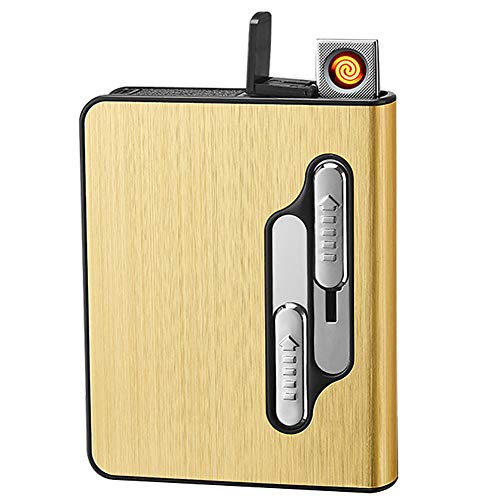 Pitillera Encendedor,Caja de Cigarrillos de con Encendedor Recargable USB Cigarrillo Encendedor Caja de Cigarrillos Regular para Regalos de Cumpleaños,Yellow