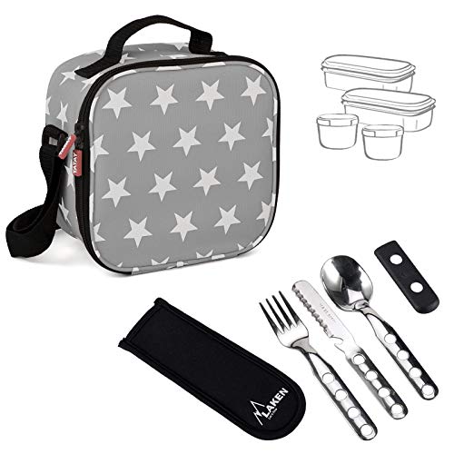 PracticFood - Urban Food Stars Grey con Cubiertos Laken. Bolsa Térmica Porta Alimentos con Tapers Herméticos