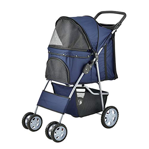 [pro.tec]® Carrito para Mascotas - Pet Stroller - 73x46x100cm - Hundebuggy - Impermeable - para Empujar - Roadster con Cesta para Guardar Objetos - Azul