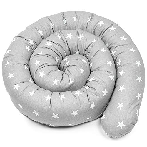 protector cuna chichonera - Cama Bebé Cojín Parachoques Torre de Cama Cojín Protectores Para Cunas y Camas de Bebé Cuna Serpiente Protector (Gris con estrellas blancas, 300 cm)