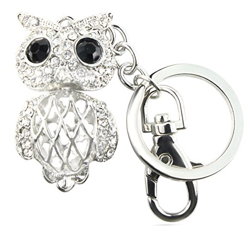 quadiva Bag Charm Big Eyed Owl Funda colgante para mujer (Color: Plata/Negro) con cristales