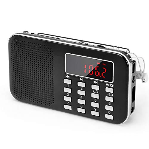 Radio de Transistor portátil pequeña, L-218 Radio Am/FM Digital de Bolsillo con Tarjeta Micro TF Reproductor de MP3 de Entrada Auxiliar de Disco USB, por PRUNUS(Negro)