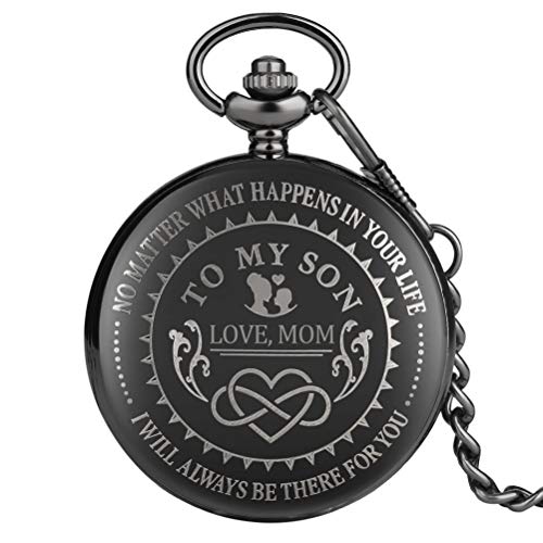 Reloj de bolsillo clásico de cuarzo negro para niños, con diseño de "to My Son" para hijo, esfera blanca con números romanos negros, reloj colgante para niños