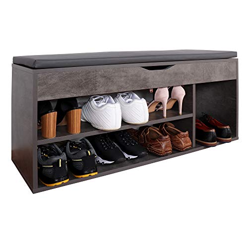 RICOO WM034-BG-A Banco Zapatero 104x49x30cm Armario Interior con Asiento Organizador Zapatos Mueble recibidor Perchero Madera Gris Cemento