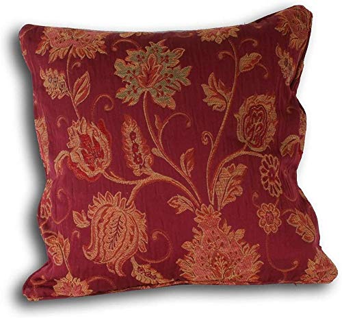 Riva Paoletti Zurich Cojín-Rojo Borgoña-Decorativo Floral Jacquard Diseño-Hilo Bordes-Reversible-100% Poliéster-45 X 45Cm (18" X 18" Pulgadas) -Diseñado En El Reino Unido, poliéster, 45x45cm