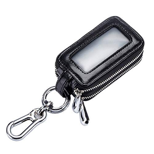 Rolin Roly Estuche de Cuero de Coche Funda de Piel Tipo llaveros Mujer Y Hombre Doble Capa Leather Car Key Bag 9.5 x 3.5 x 5 cm (Black)