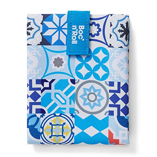 Roll'eat - Boc'n'Roll Patchwork | Bolsa Merienda Porta Bocadillos, Envoltorio Reutilizable y Ecológico sin BPA, Azul