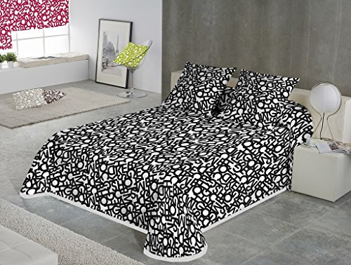 SABANALIA - Colcha Estampada Letras (Disponibe tamaños) - Cama de 135-230 x 280 cm, Negro