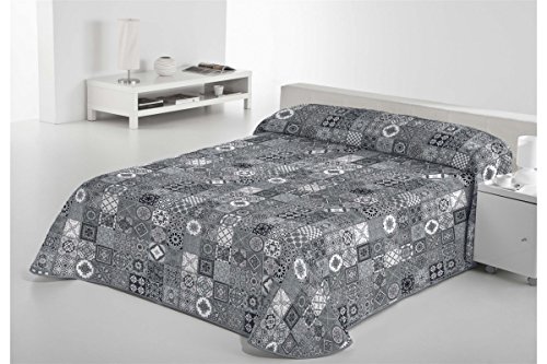 SABANALIA - Colcha Estampada Rustik (Disponible en Varios tamaños), Color Gris, Cama 150-250 x 280 cm