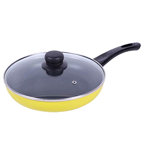 Sartén de aluminio de colores | 24cm | Wok multifuncional |Tapa de vidrio de acero inoxidable de visualización |Sartén con mango de baquelita | Apto para todas las hornillas AAA~~ ( Color : Yellow )